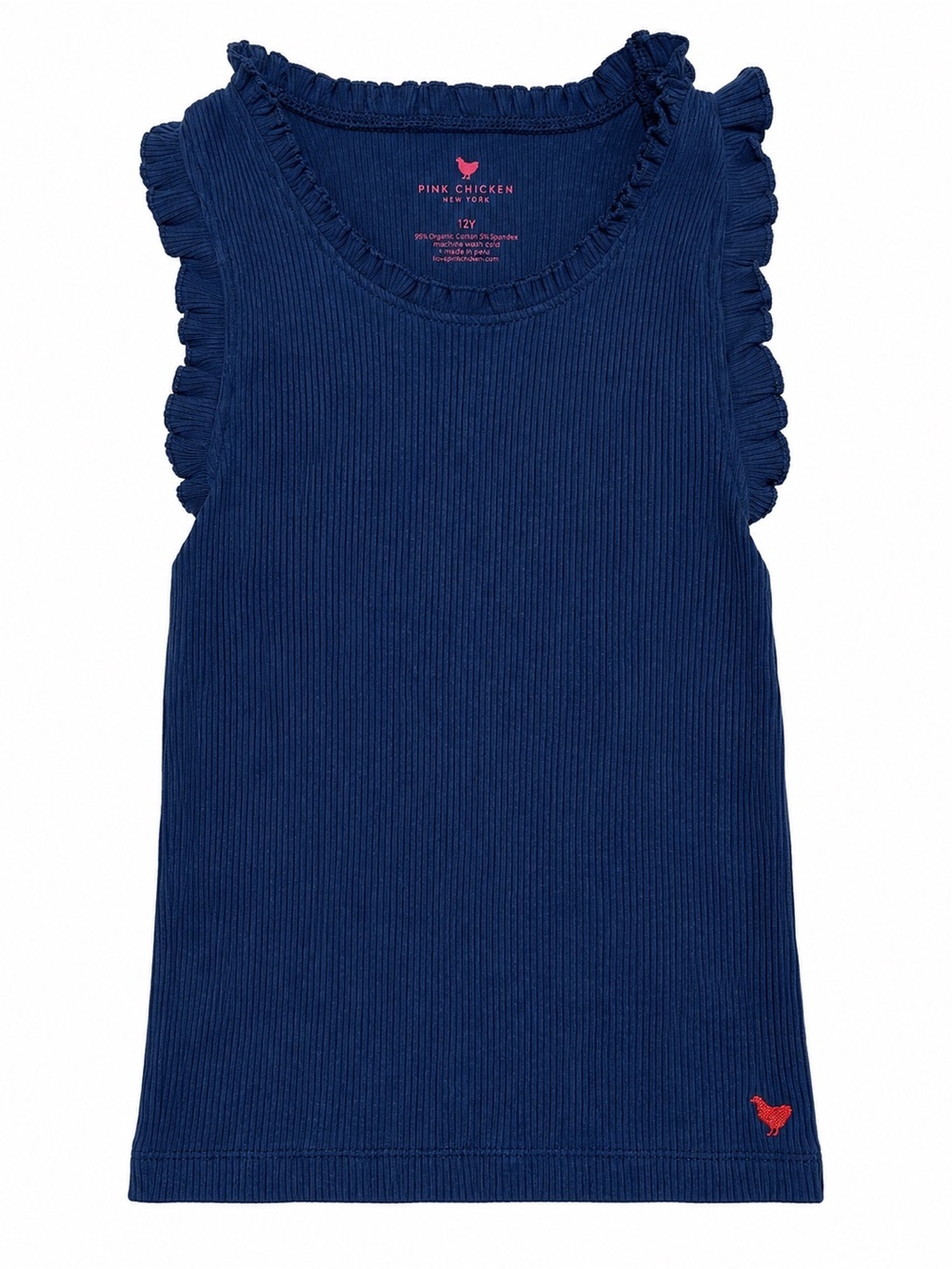 Pink Chicken Navy Ribbed Tank with Ruffle Sleeves